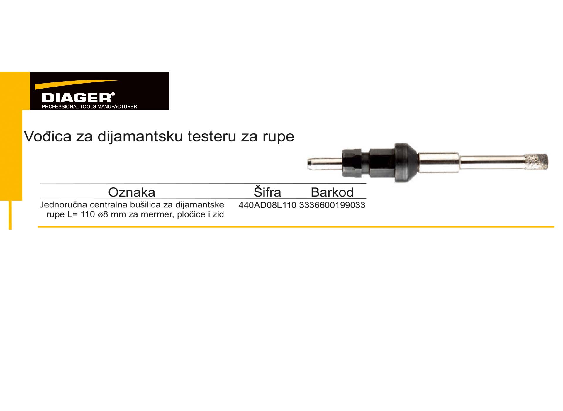 Vođica za dijamantsku testeru za rupe