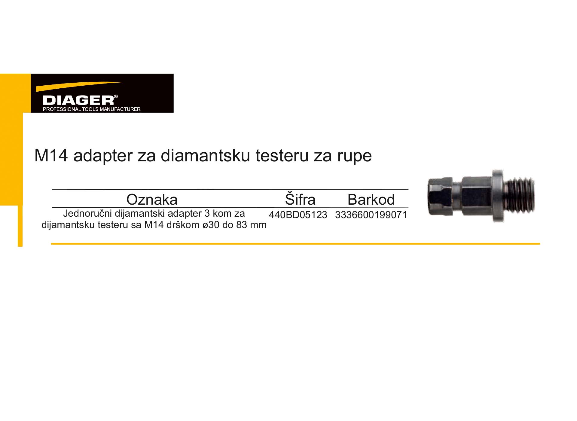 M14 adapter za diamantsku testeru za rupe