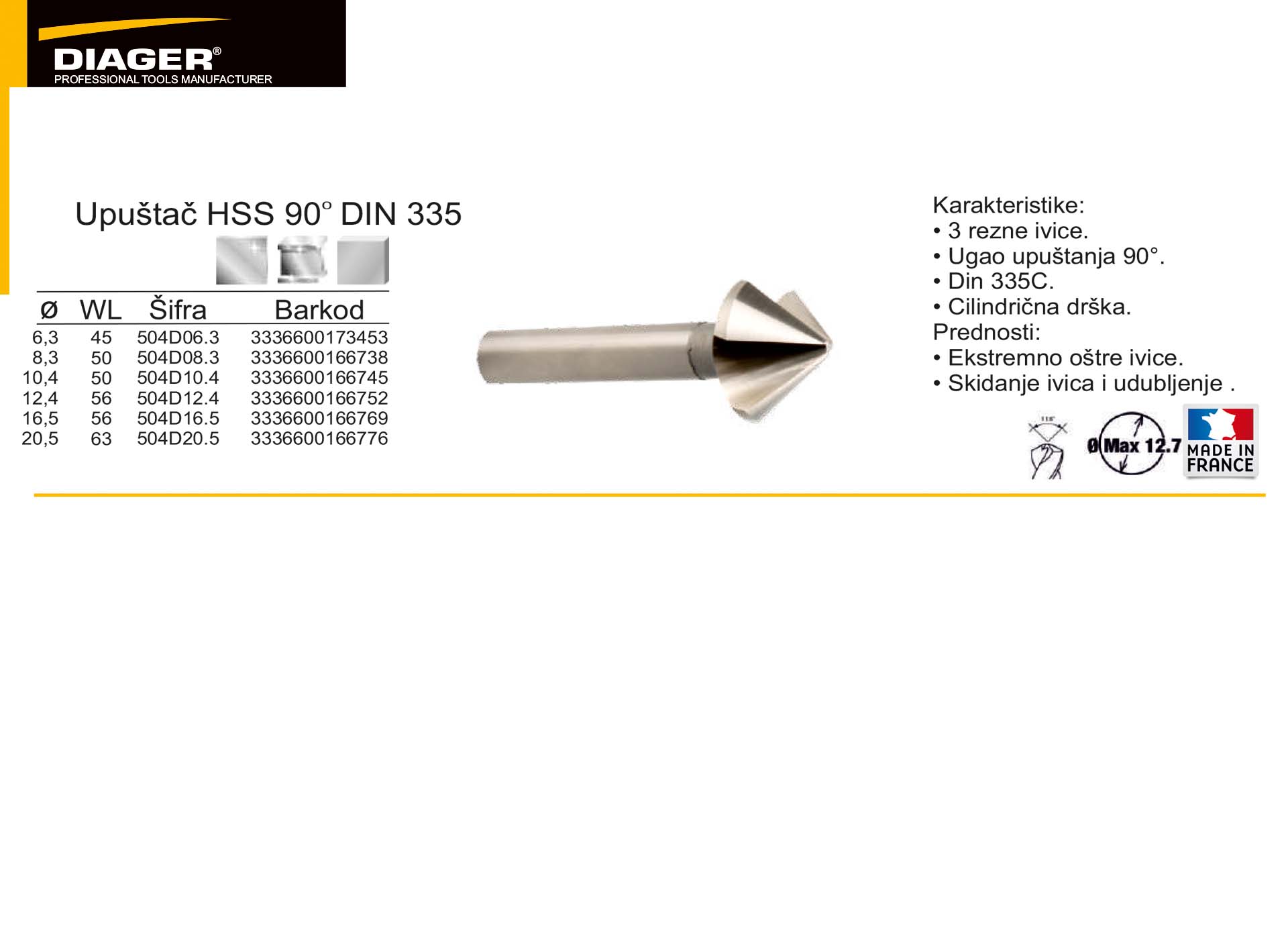 Upuštač HSS 90 DIN 335