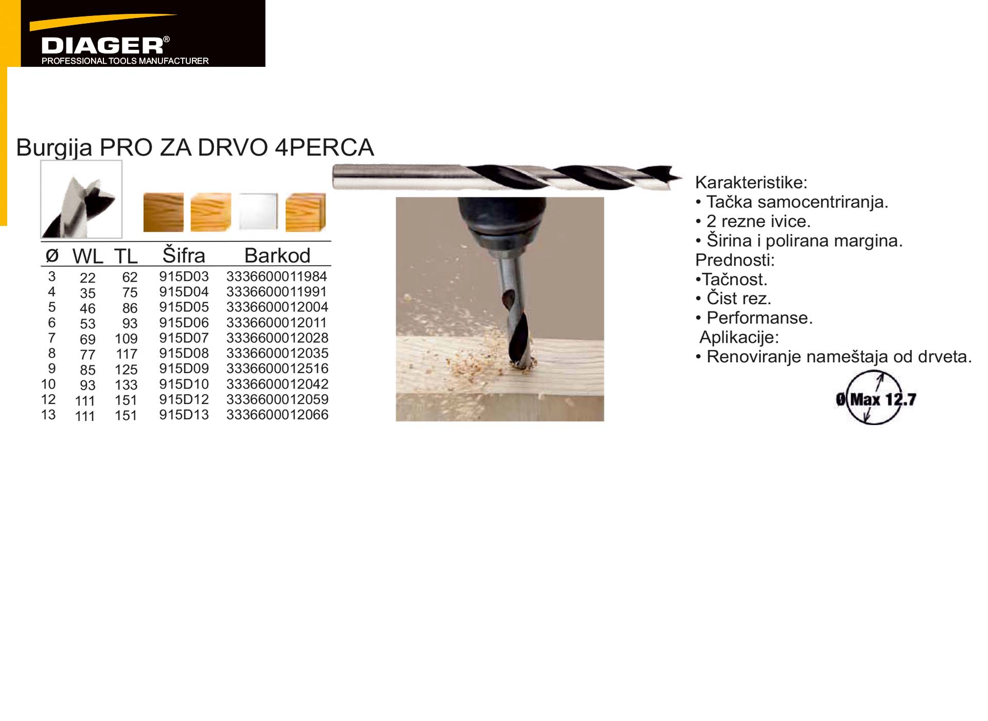 Burgija PRO ZA DRVO 4PERCA