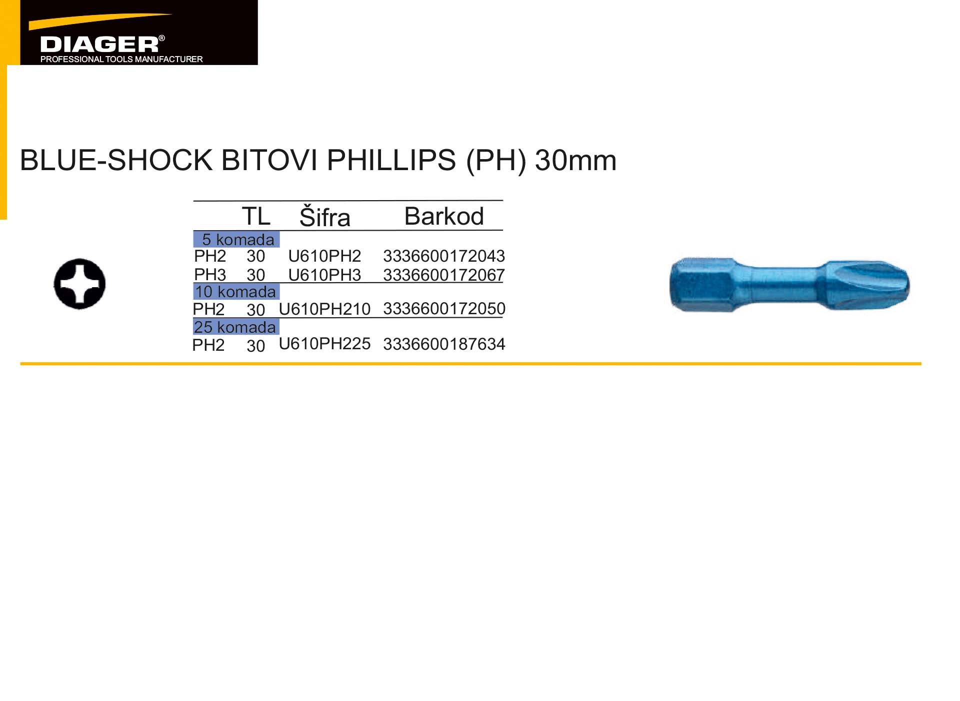 BLUE-SHOCK BITOVI PHILLIPS (PH) 30mm