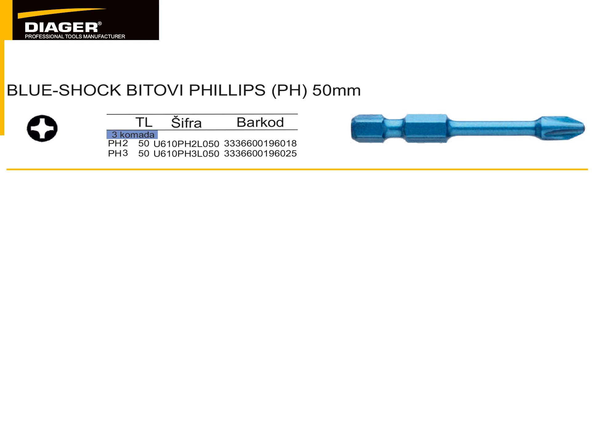 BLUE-SHOCK BITOVI PHILLIPS (PH) 50mm