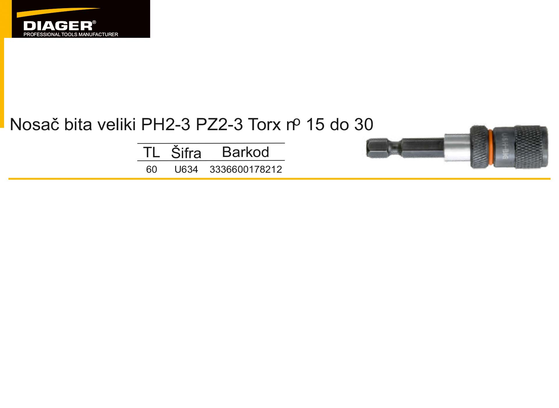 Nosač bita veliki PH2-3 PZ2-3 Torx n 15 do 30