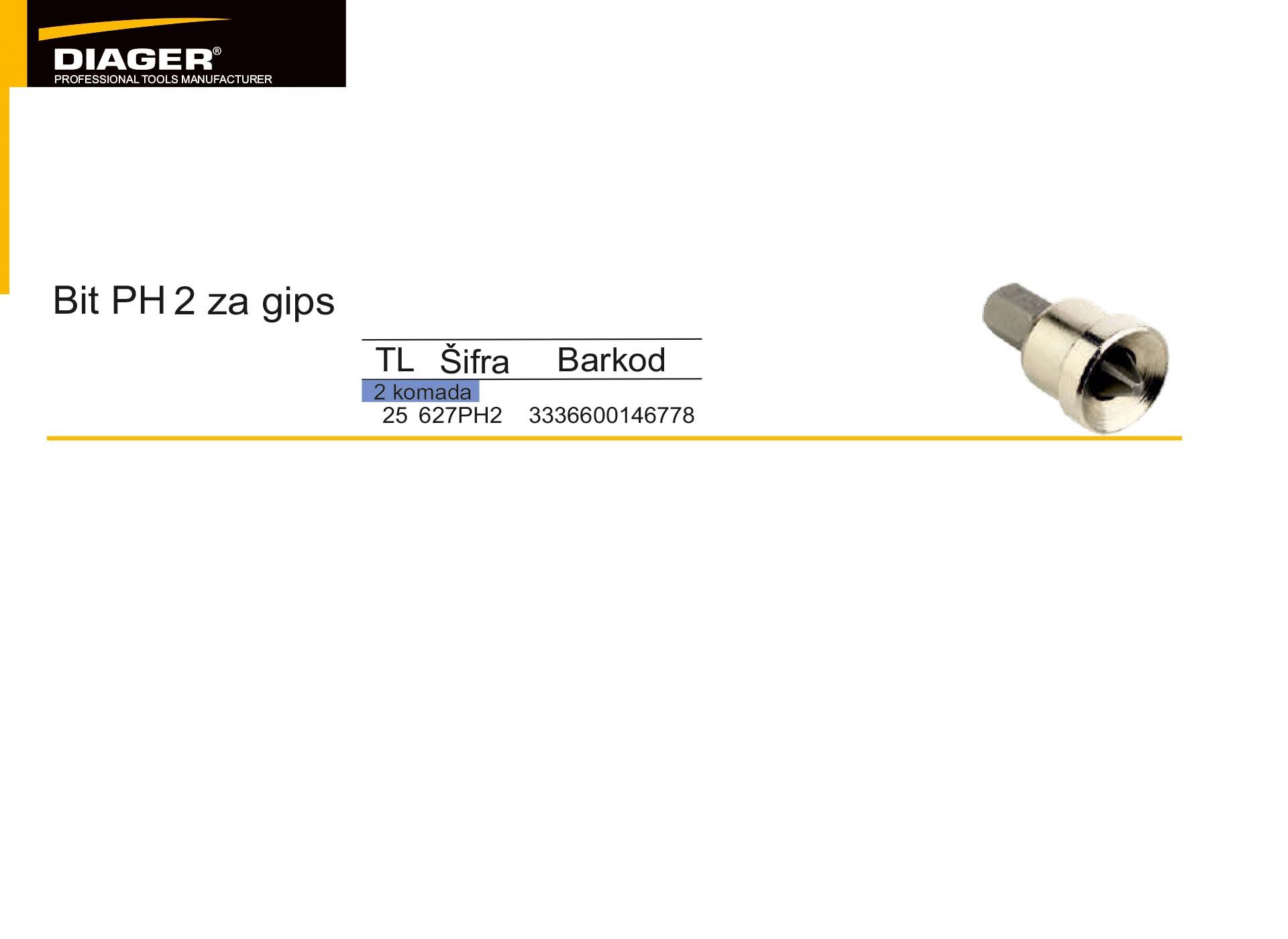 Bit PH 2 za gips