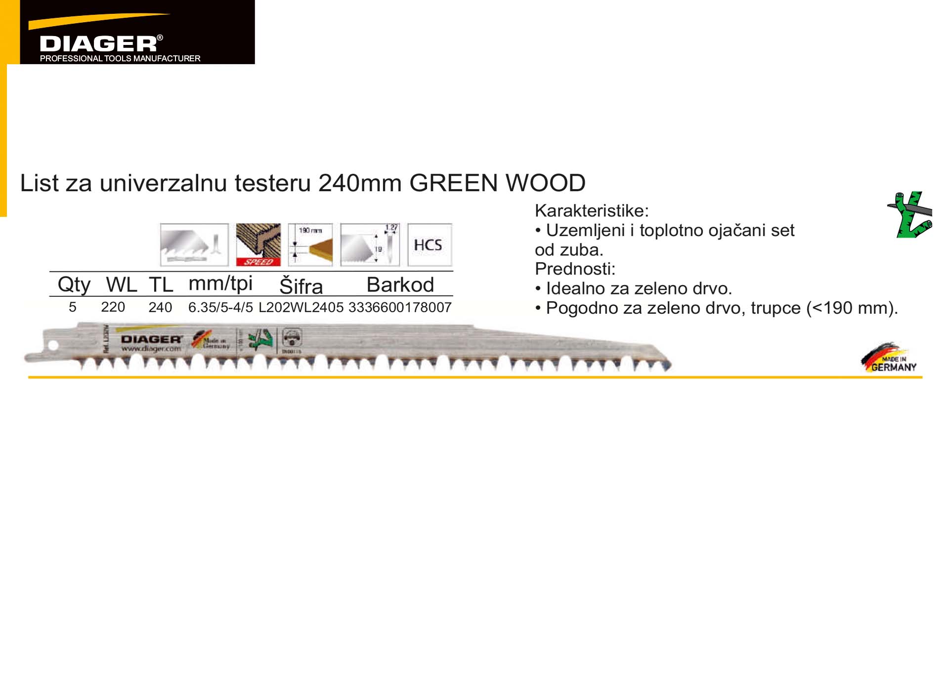 List za univerzalnu testeru 240mm GREEN WOOD