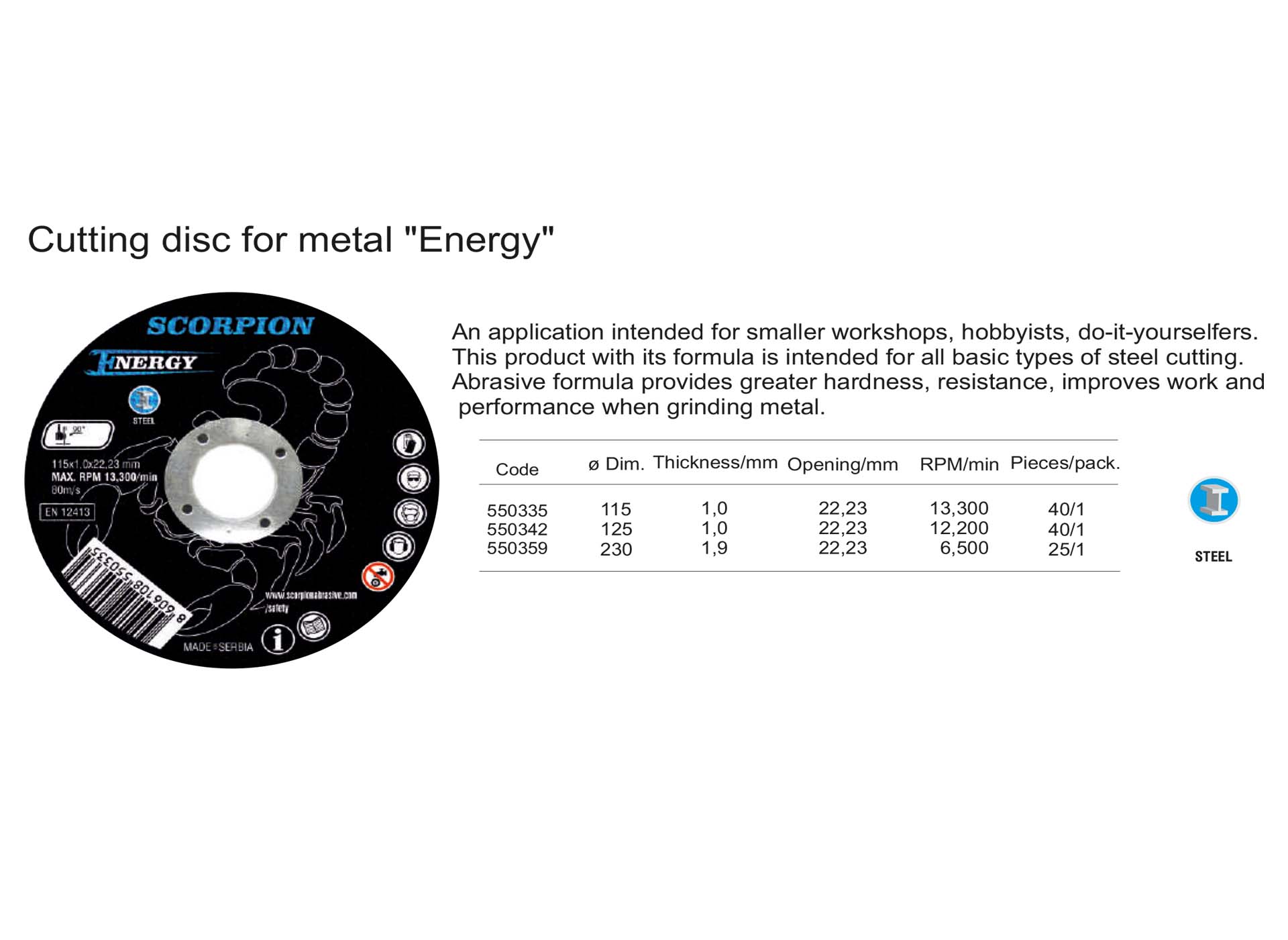 Cutting disc for metal ENERGY