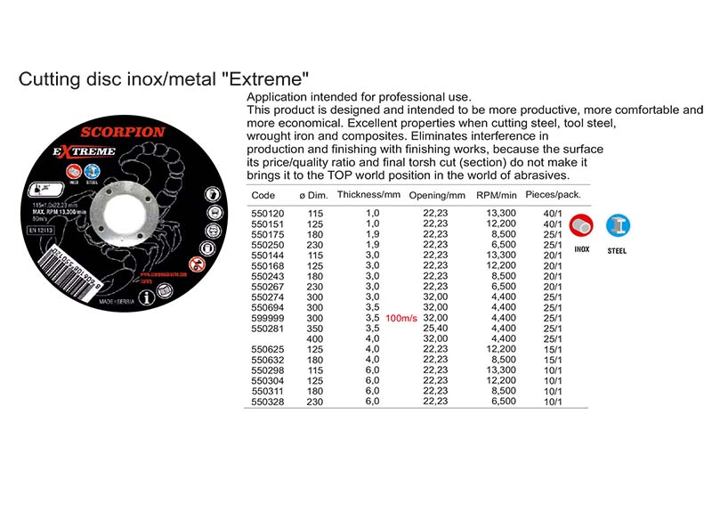 Cutting disc inox/metal Extreme