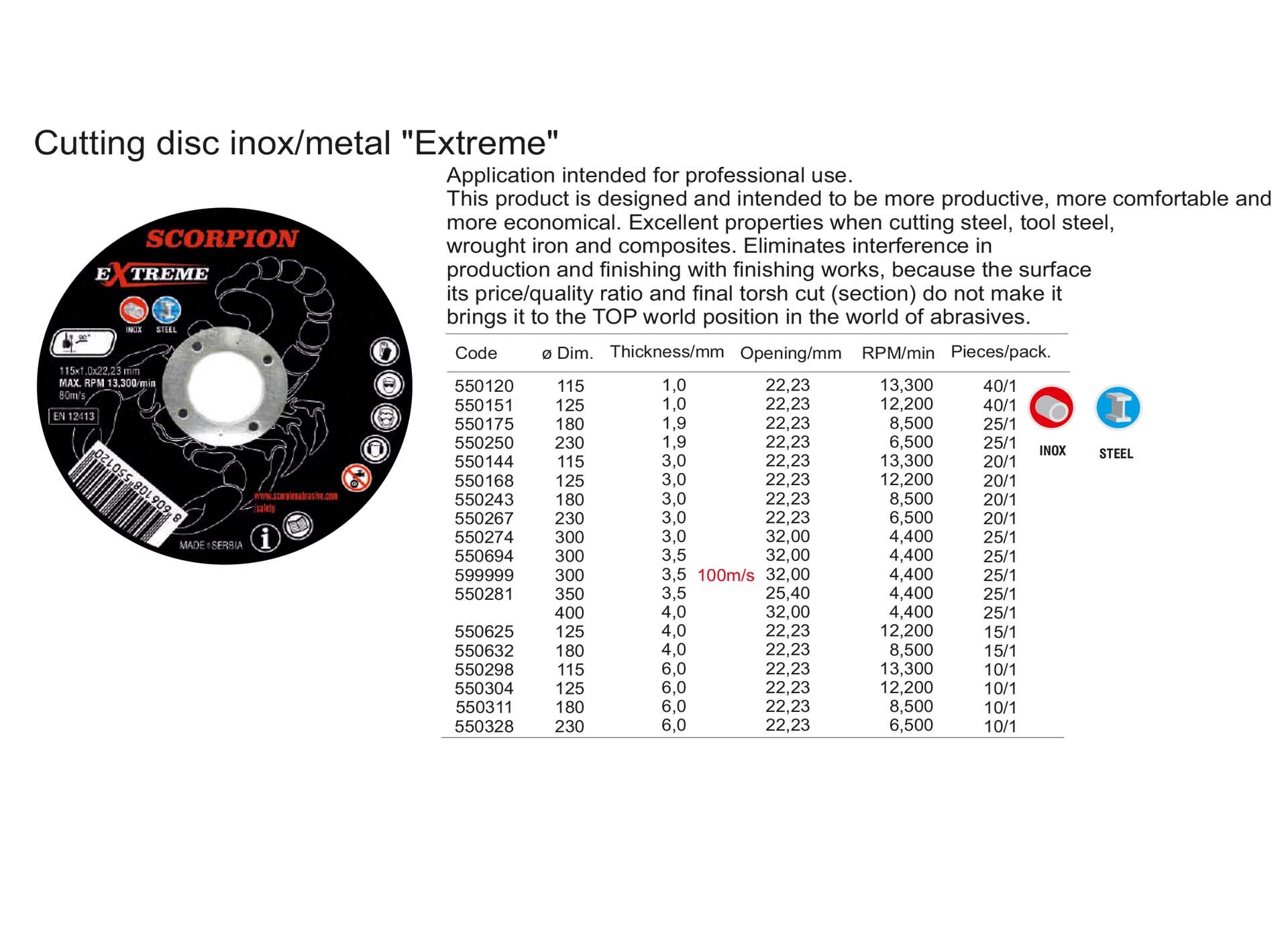 Cutting disc inox/metal Extreme