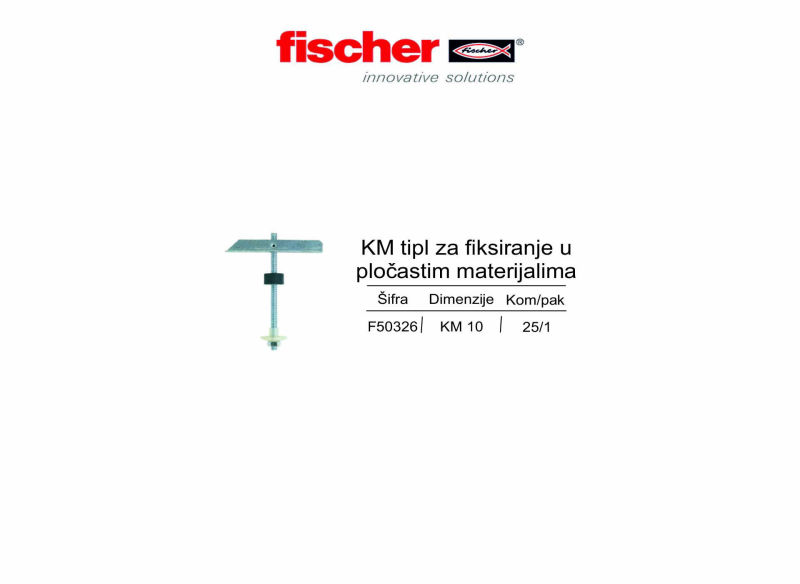 KM tipl za fiksiranje u pločastim materijalima