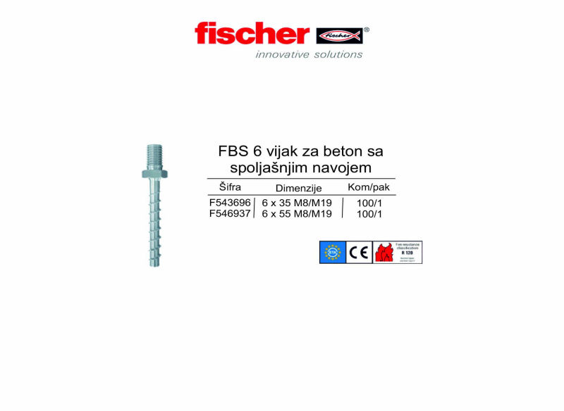 FBS 6 vijak za beton sa spoljašnjim navojem