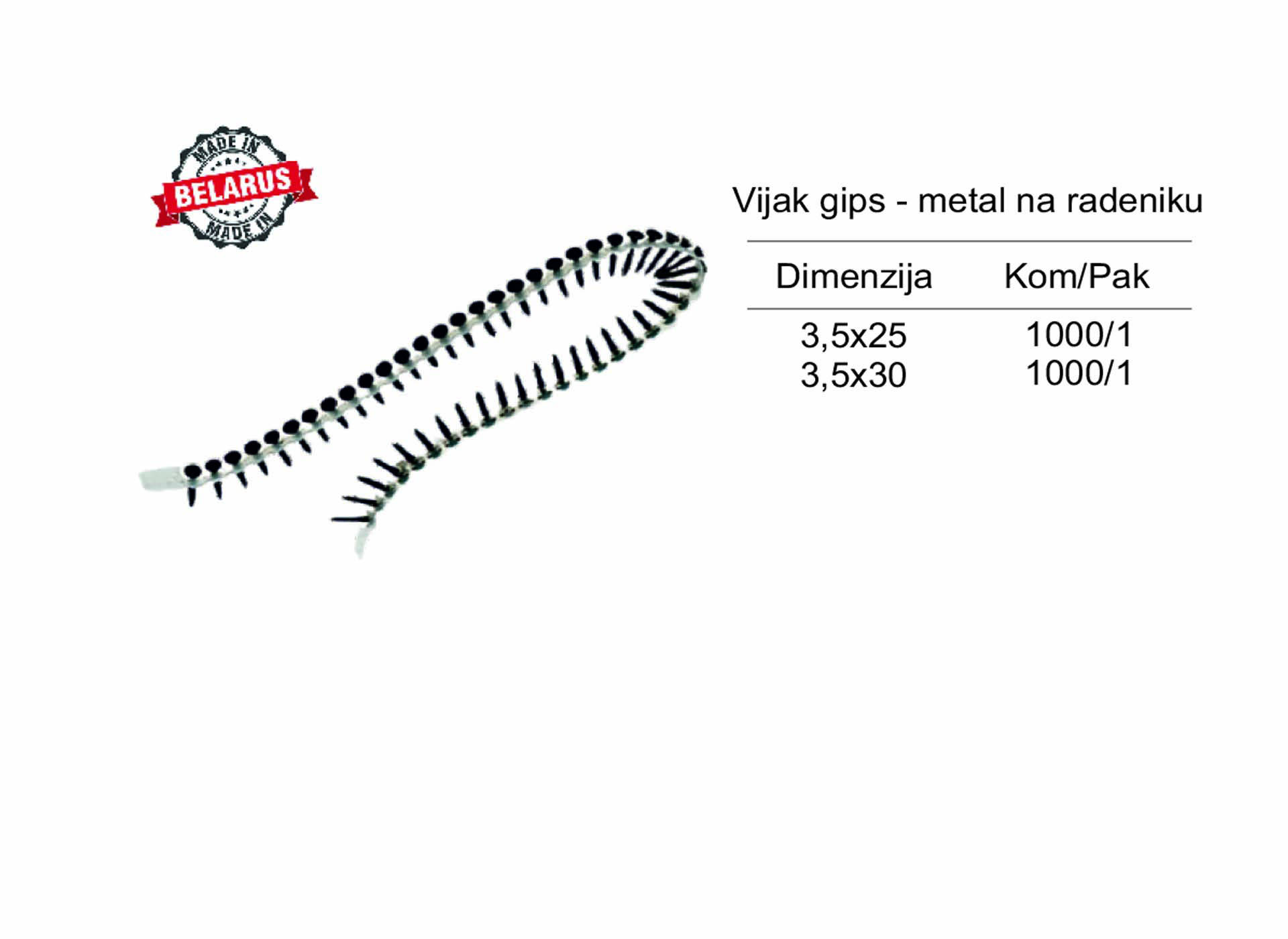 Vijak gips - metal na radeniku