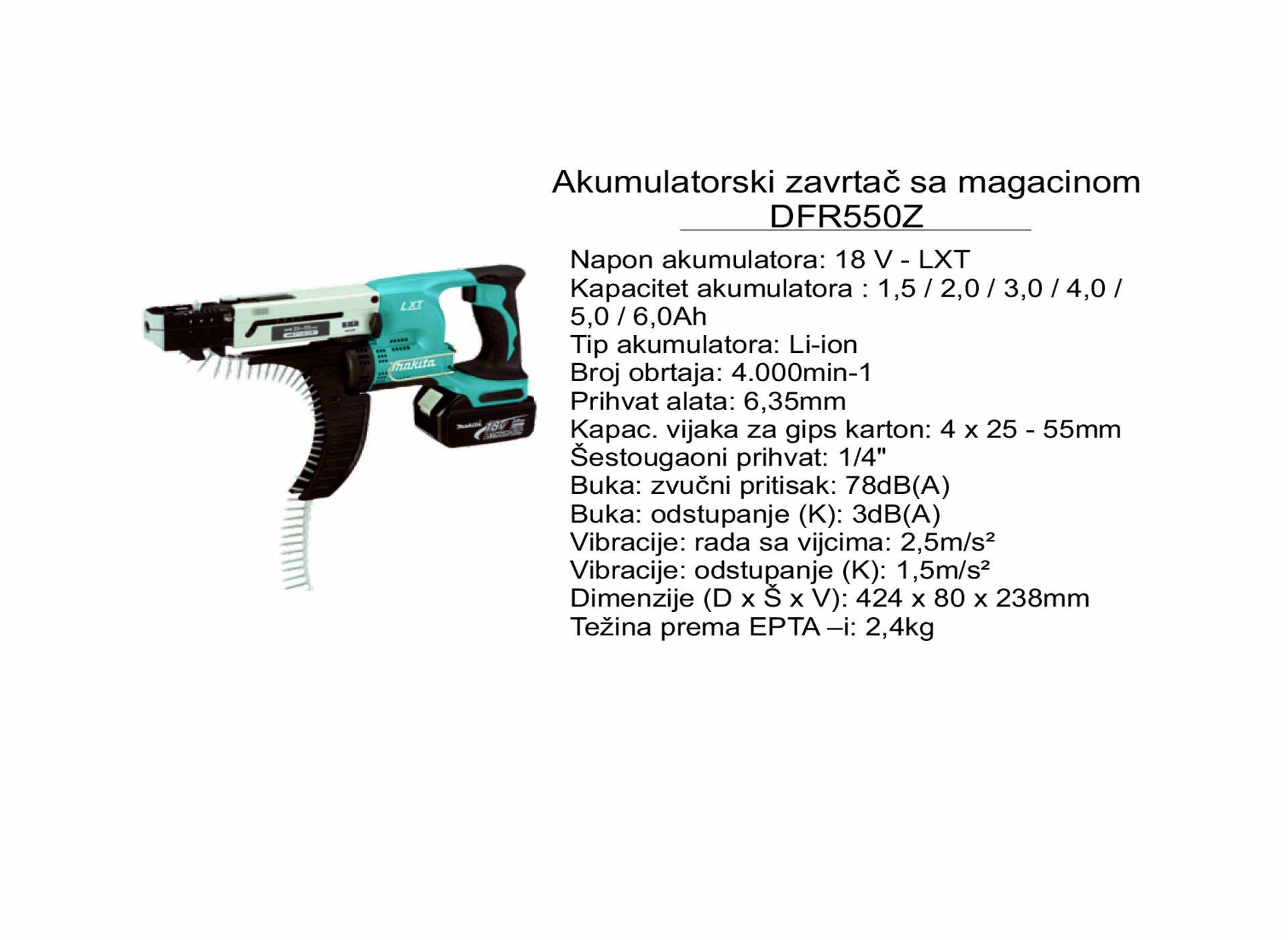 Akumulatorski zavrtač sa magacinom DFR550Z