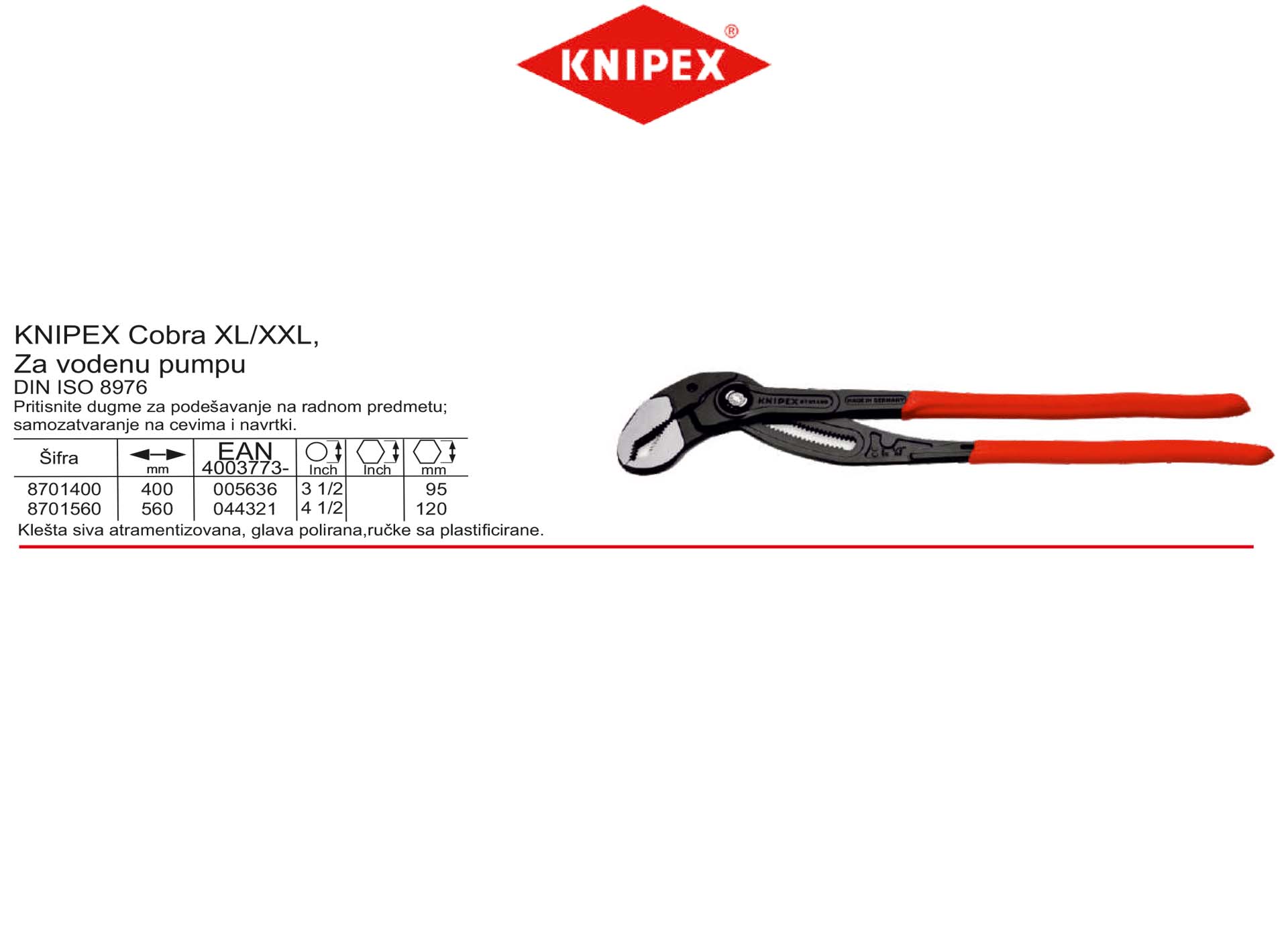 KNIPEX Cobra XL/XXL za vodenu pumpu