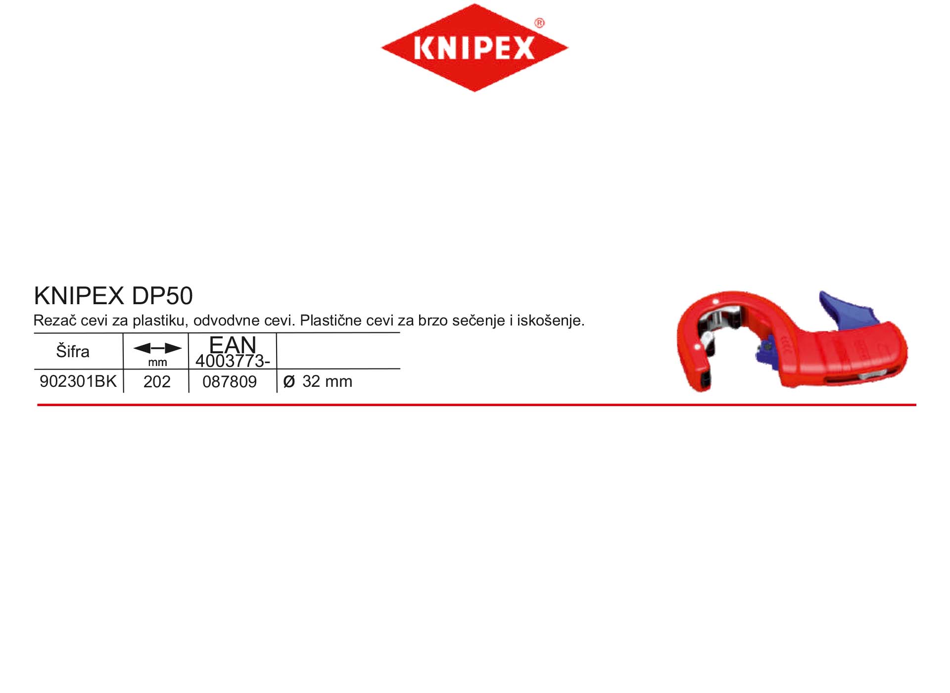 KNIPEX DP50 rezač cevi za plastiku