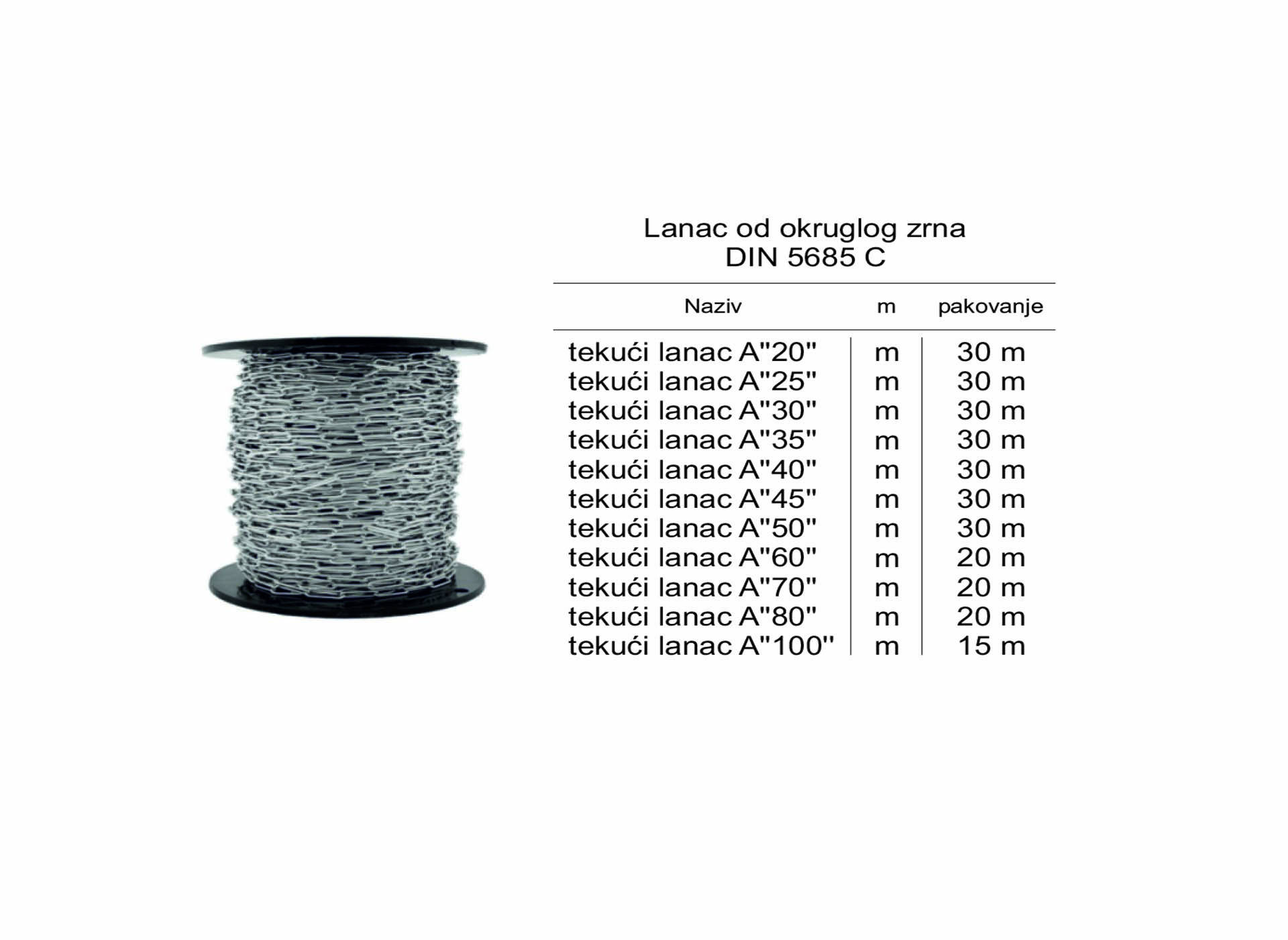 Lanac od okruglog zrna DIN 5685 C