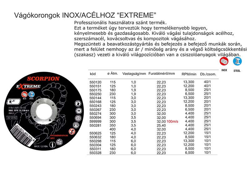 Vágókorongok INOX/ACÉLHOZ EXTREME