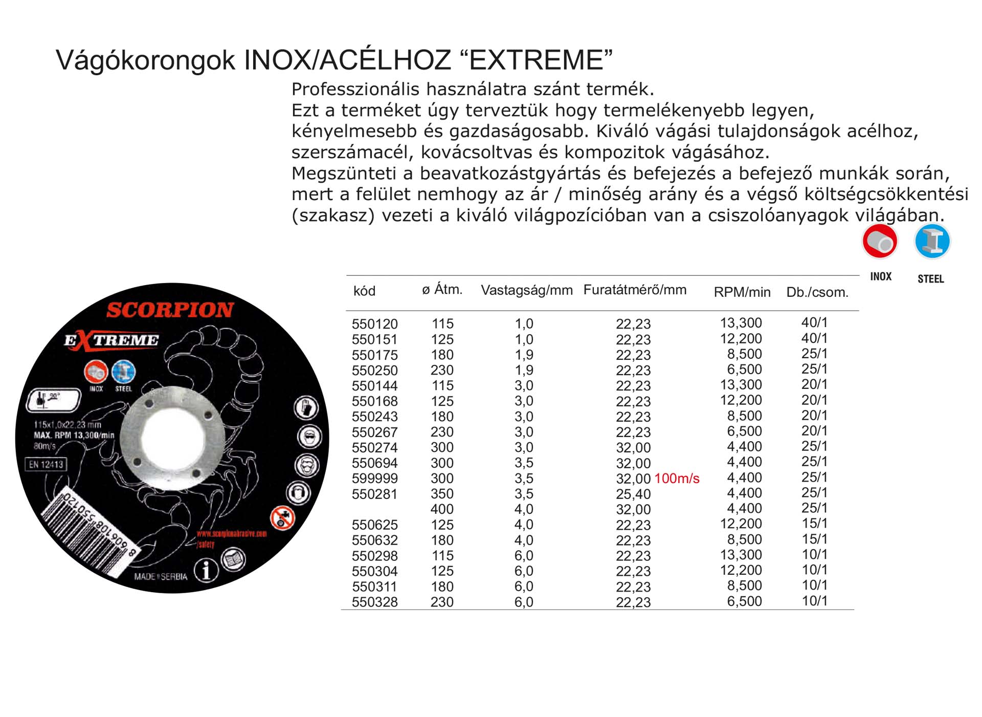 Vágókorongok INOX/ACÉLHOZ EXTREME