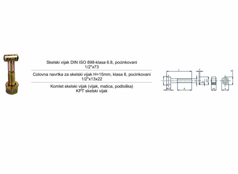Skelski vijak DIN ISO 898-klasa 6.8, pocinkovani