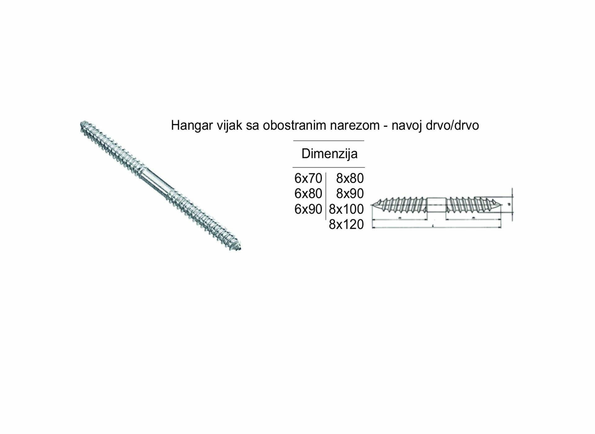 Hangar vijak sa obostranim narezom - navoj drvo-drvo