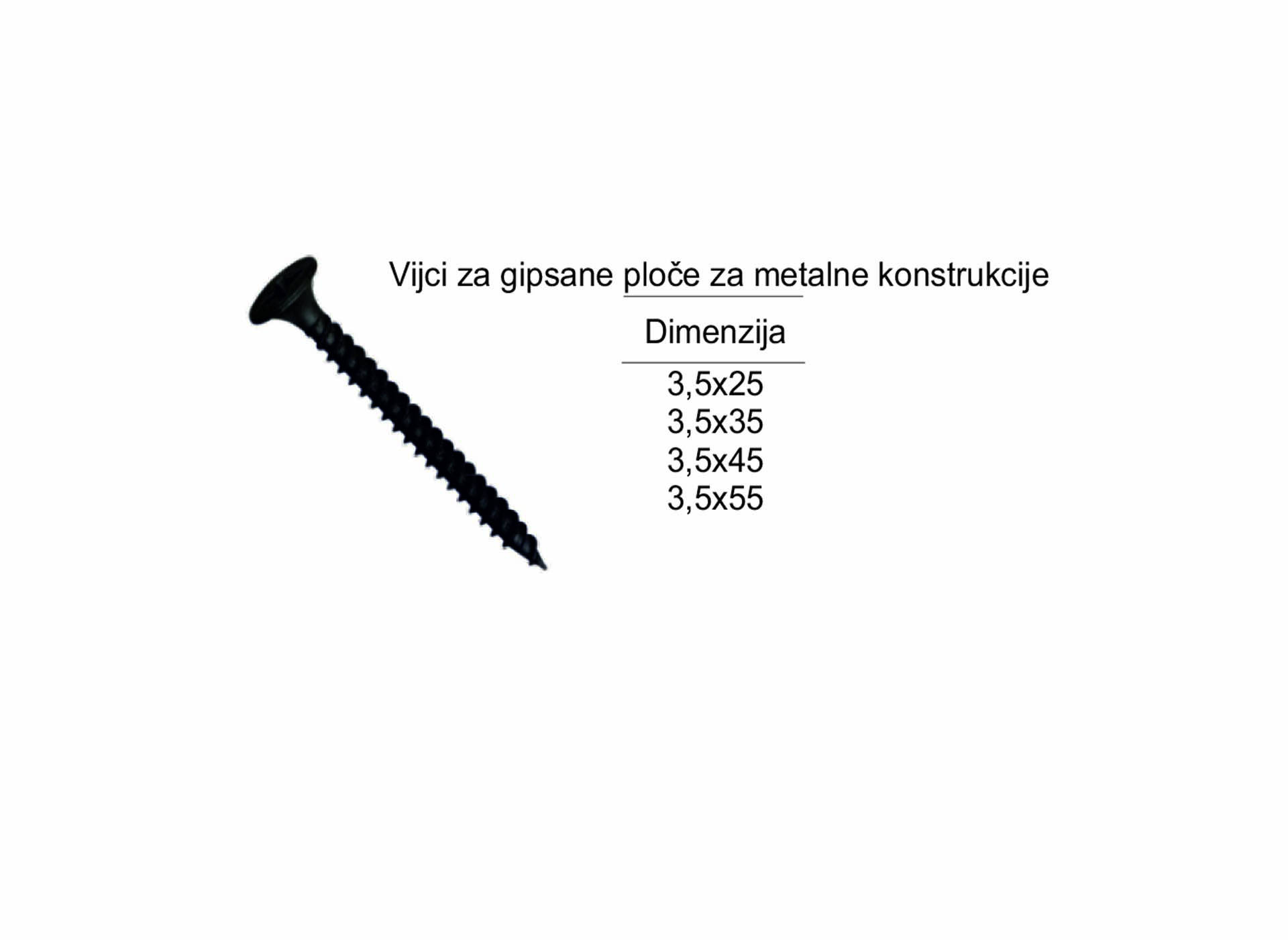 Vijci za gipsane ploče za metalne konstrukcije