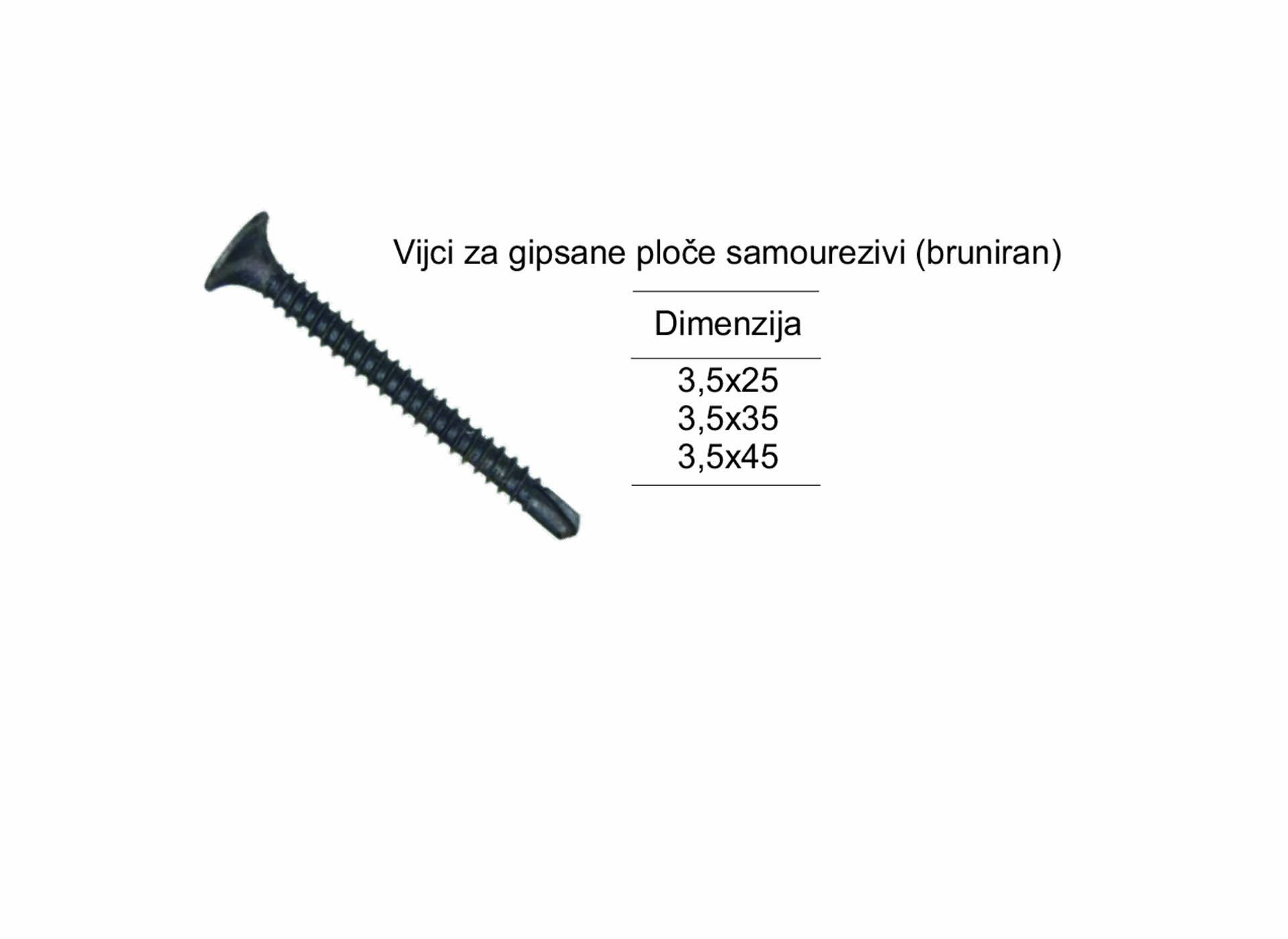 Vijci za gipsane ploče samourezivi - bruniran