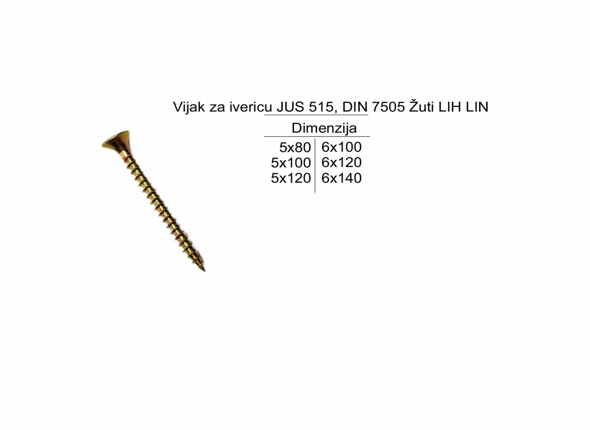 Vijak za ivericu JUS 515, DIN 7505 Žuti LIH LIN