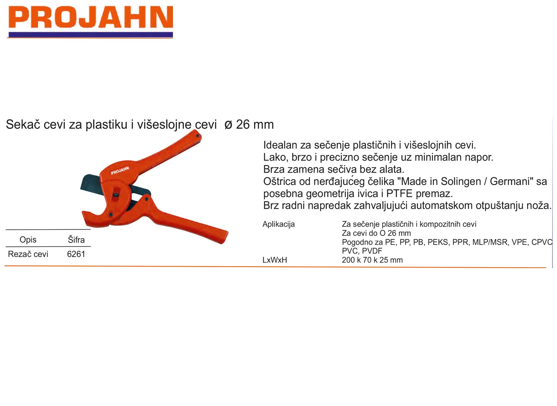 Sekač cevi za plastiku i višeslojne cevi ø 26 mm
