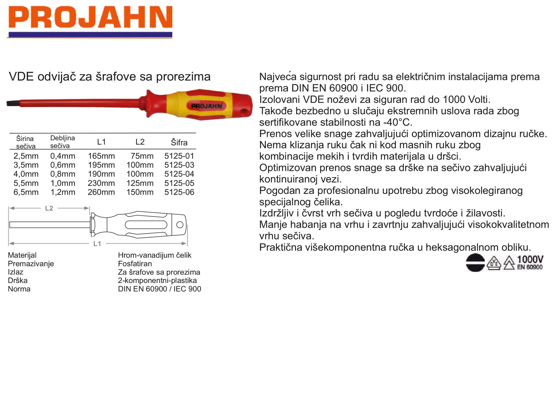 VDE odvijač za šrafove sa prorezima